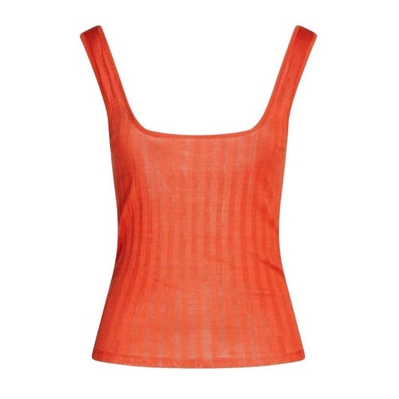 Vince Wide Rib Square Neck Tank Top Size Large Burnt Orchid - Picture 10 of 10